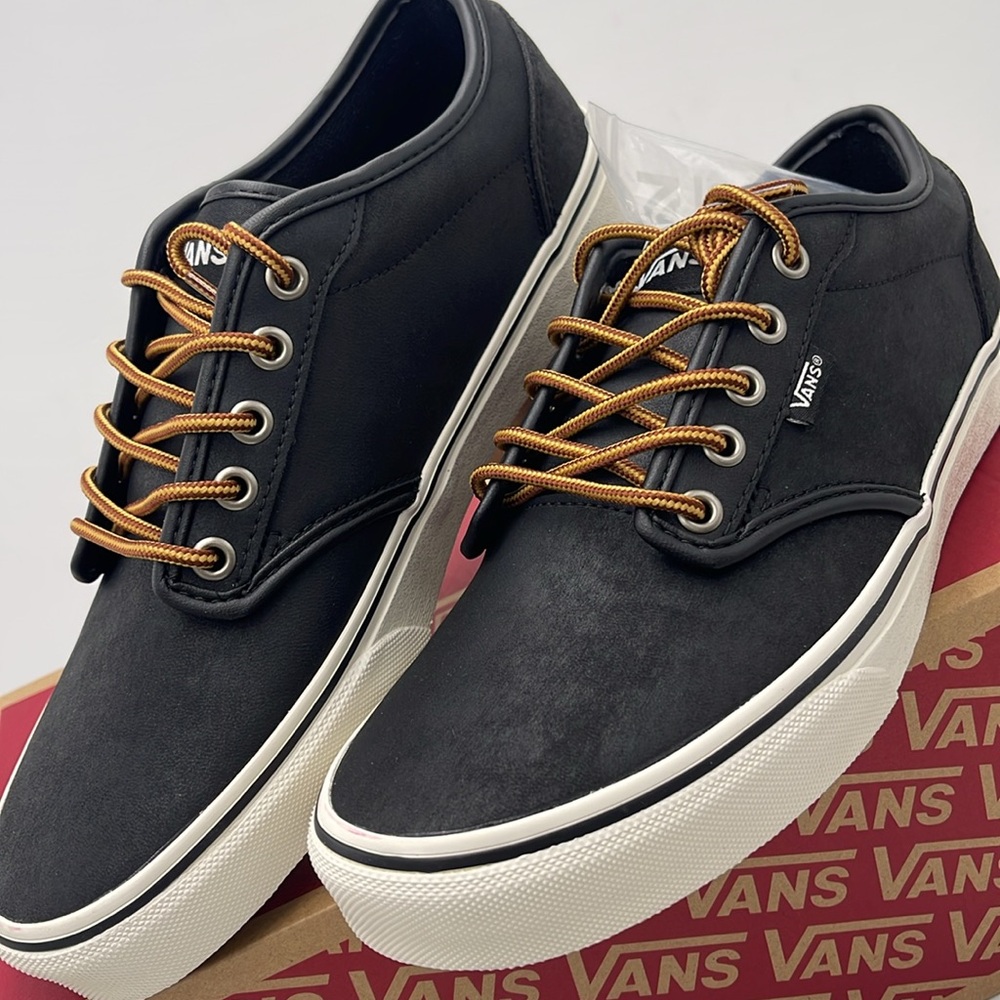 Vans Men’s Black Sneakers Classic Low-Top Design Atwood (Leather)BIck/Mrshmllow - Picture 6 of 16